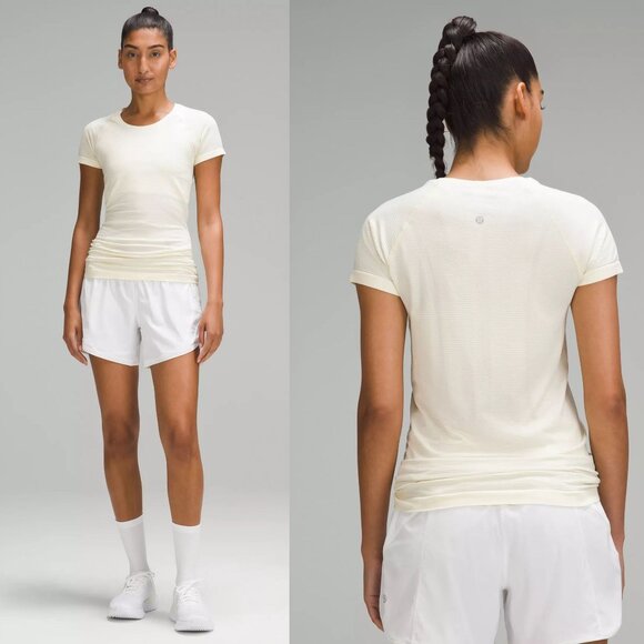 Lululemon Athletica Off white Swiftly Tech Short-Sleeve Shirt Size 6 2645 - Picture 1 of 11